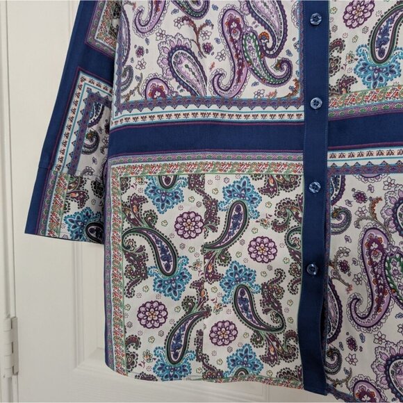 Chicos 3 Paisley No Iron Shirt Womens Size XL Blue Floral Window Pane Button Up - Picture 3 of 9